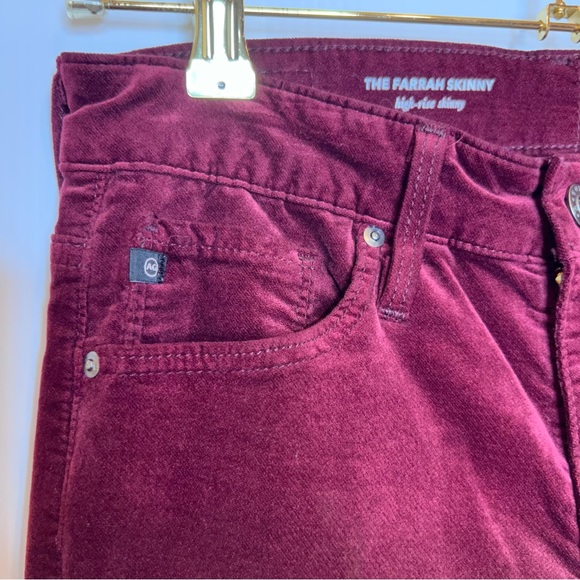 AG The Farrah High Rise Skinny Velvet Pants in Carmine. Size 26 - Picture 5 of 8